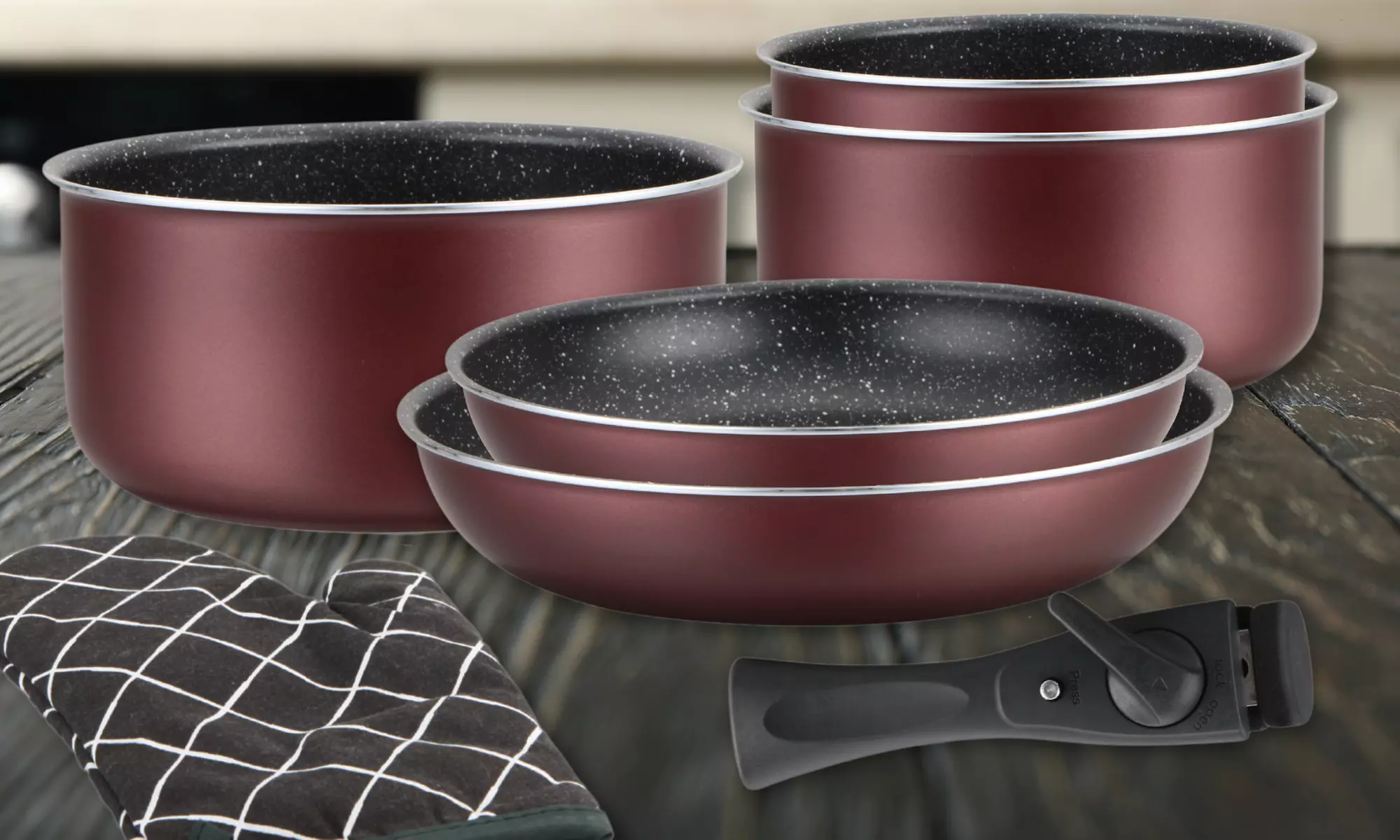 5-, 7-, oder 17-tlg. Herzberg Kochgeschirr-Set mit abnehmbarem Griff