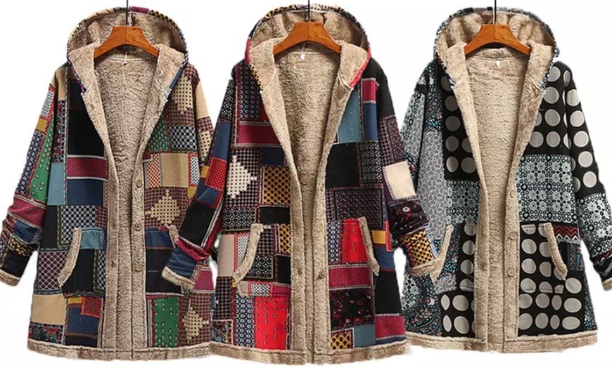 Image 1: Women's Patchwork Fleece-Lined Coat