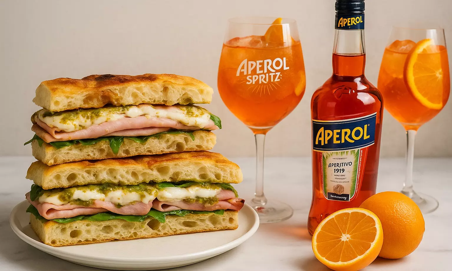 Focaccias italianas con Aperol o limoncello spritz