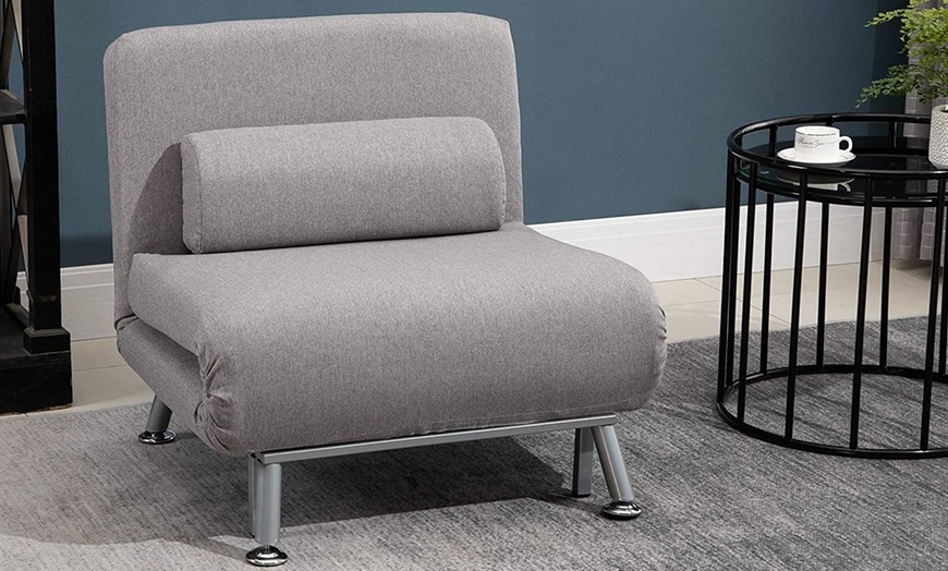 Image 5: HomCom Convertible Single Sleeper Chair Sofa Bed