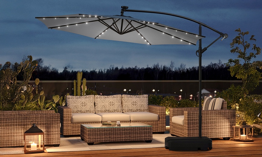 Image 1: Rotatable Solar Lighting Cantilever Parasol 