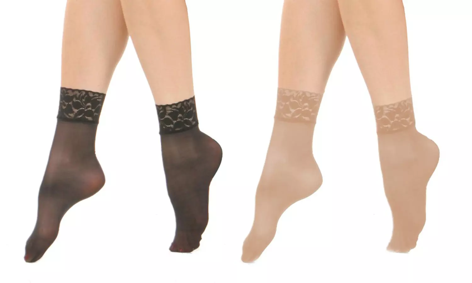 Nylon Spandex Sheer Anklet Stocking with Lace (6-Pack)