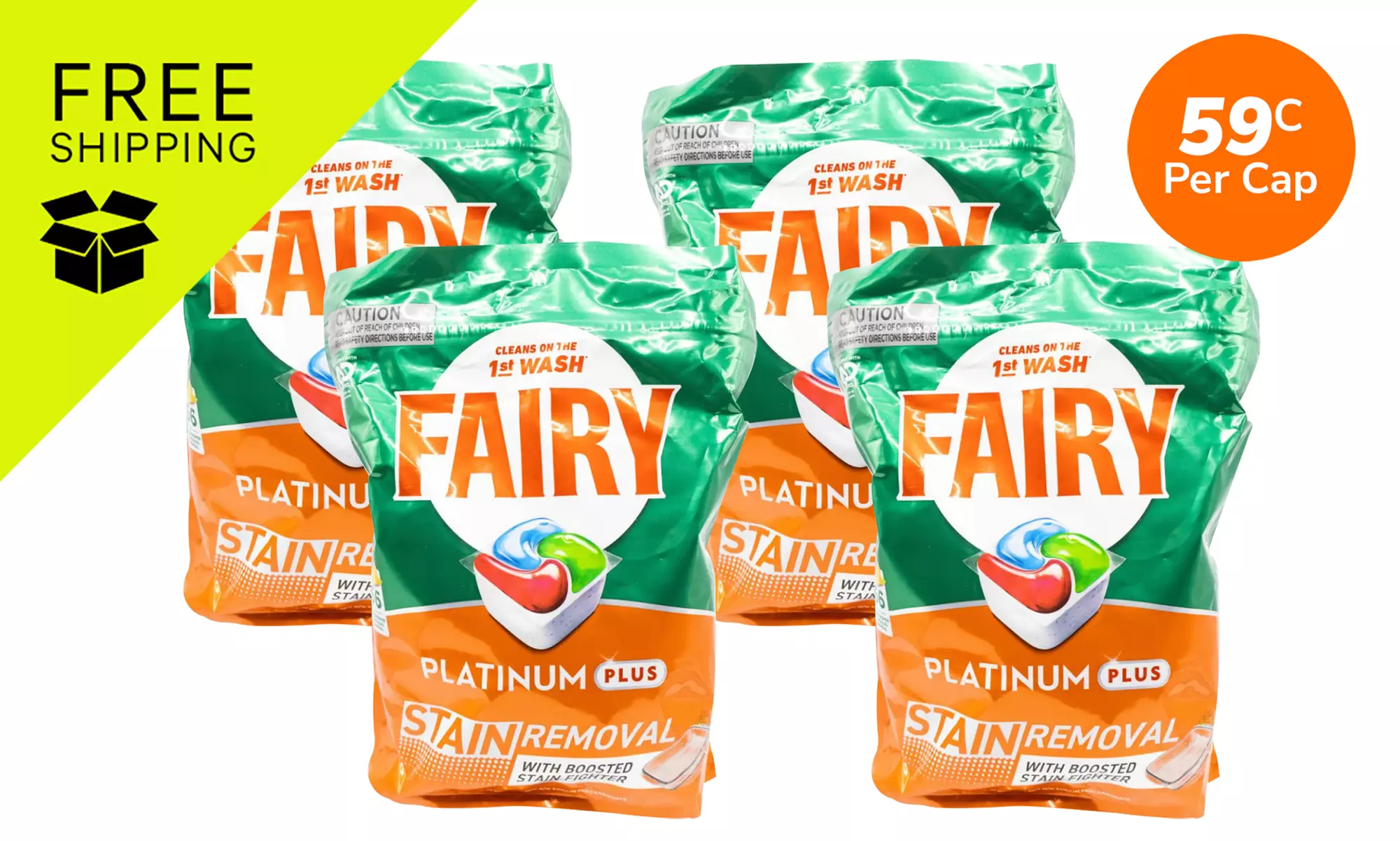 FREE SHIPPING: 56 Piece x4 Fairy Platinum Plus Stain Remover Tabs (Up To 41% Off) - Primary Image
