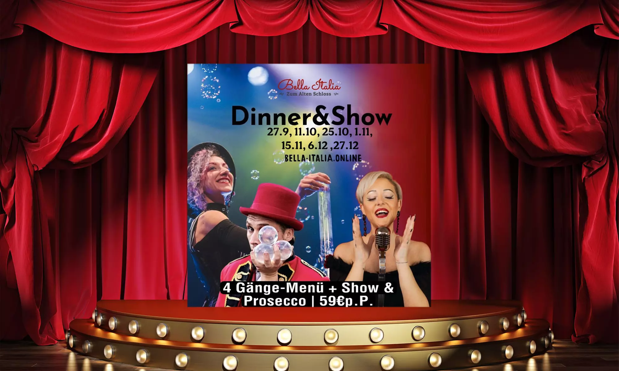 Italienisches Dinner & Show für 2 Personen