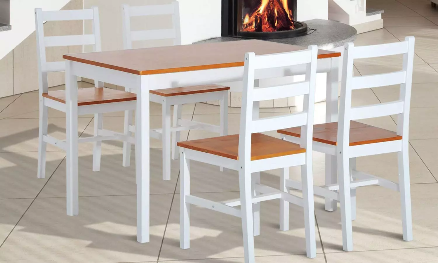 Five-Piece Pine Wood Dining Set - Primary Image