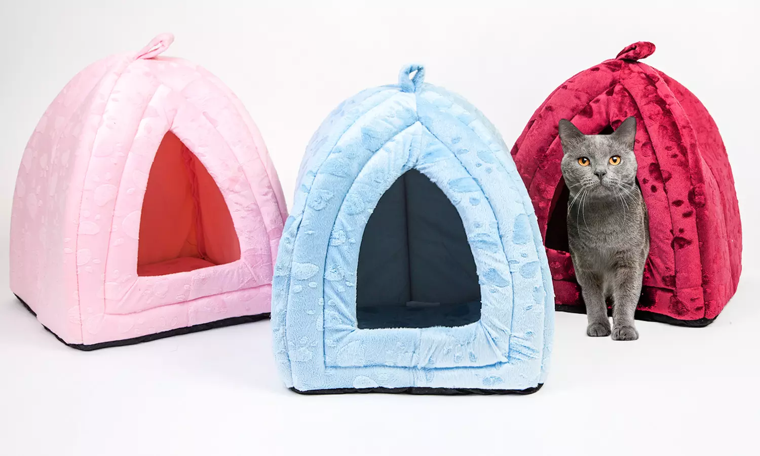 Paw Print Faux Fur Igloo Cat Bed in Choice of Colour for £7.99 - Primary Image