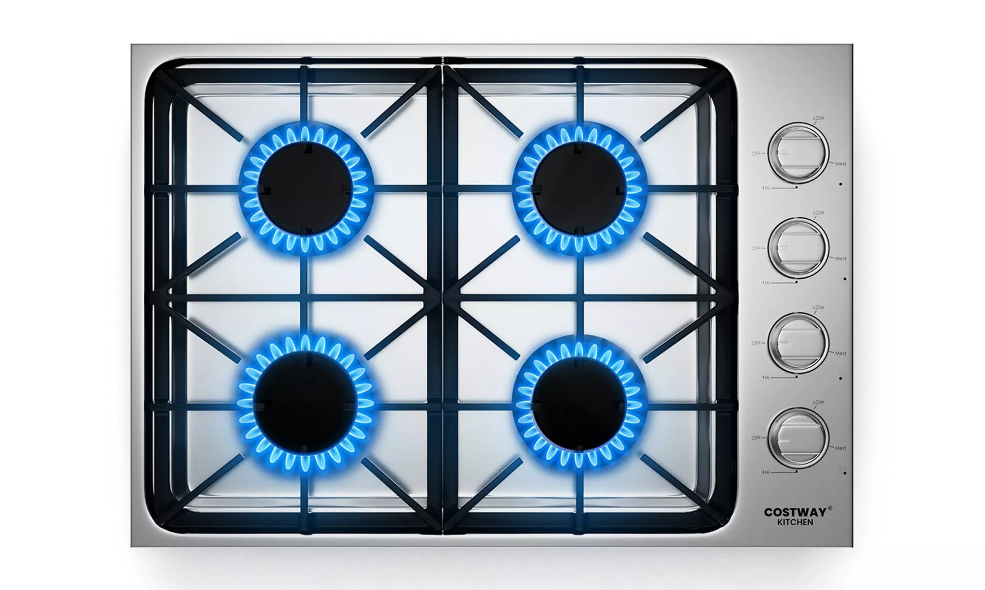 Costway 30" Gas Cooktop with 4 Sealed Burners ABS Knobs Cast Iron Grates