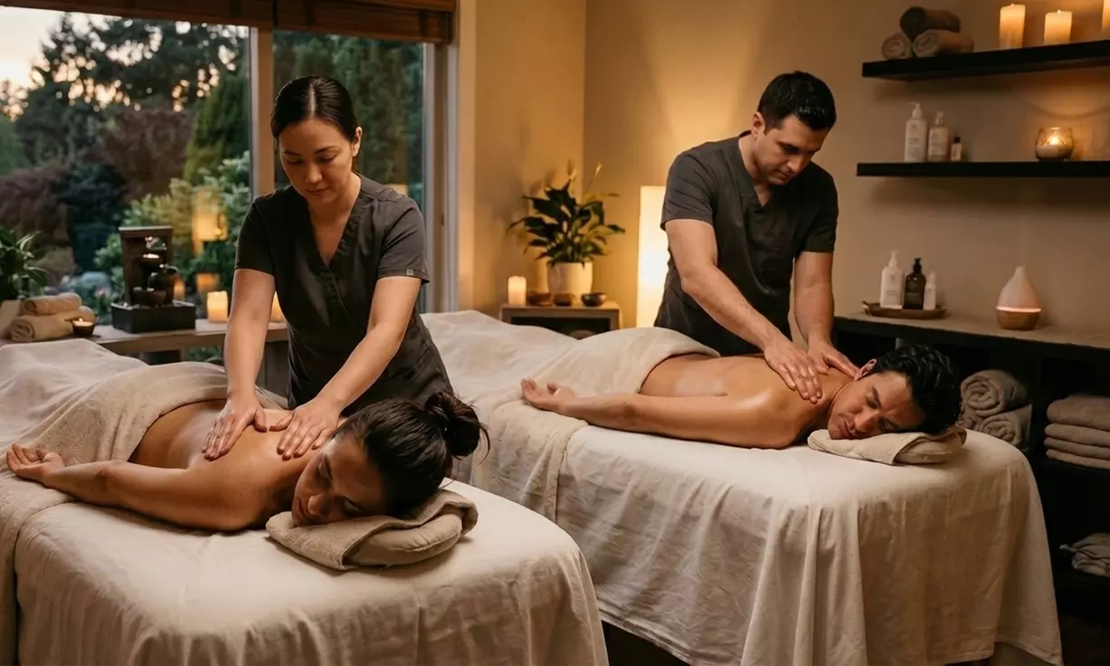 Masaje relajante en pareja o a 4 manos para 1 con infusión y bombones