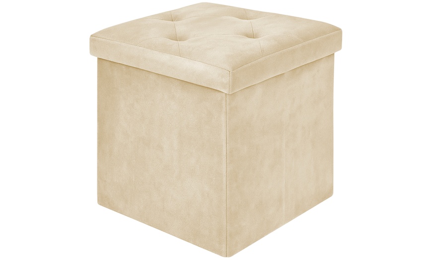 Image 7: Eleganter, gepolsterter Samt-Pouf mit Stauraum