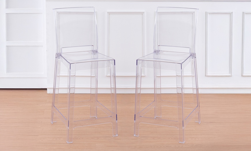 Image 1: Juego de 2 taburetes de policarbonato transparente con respaldo