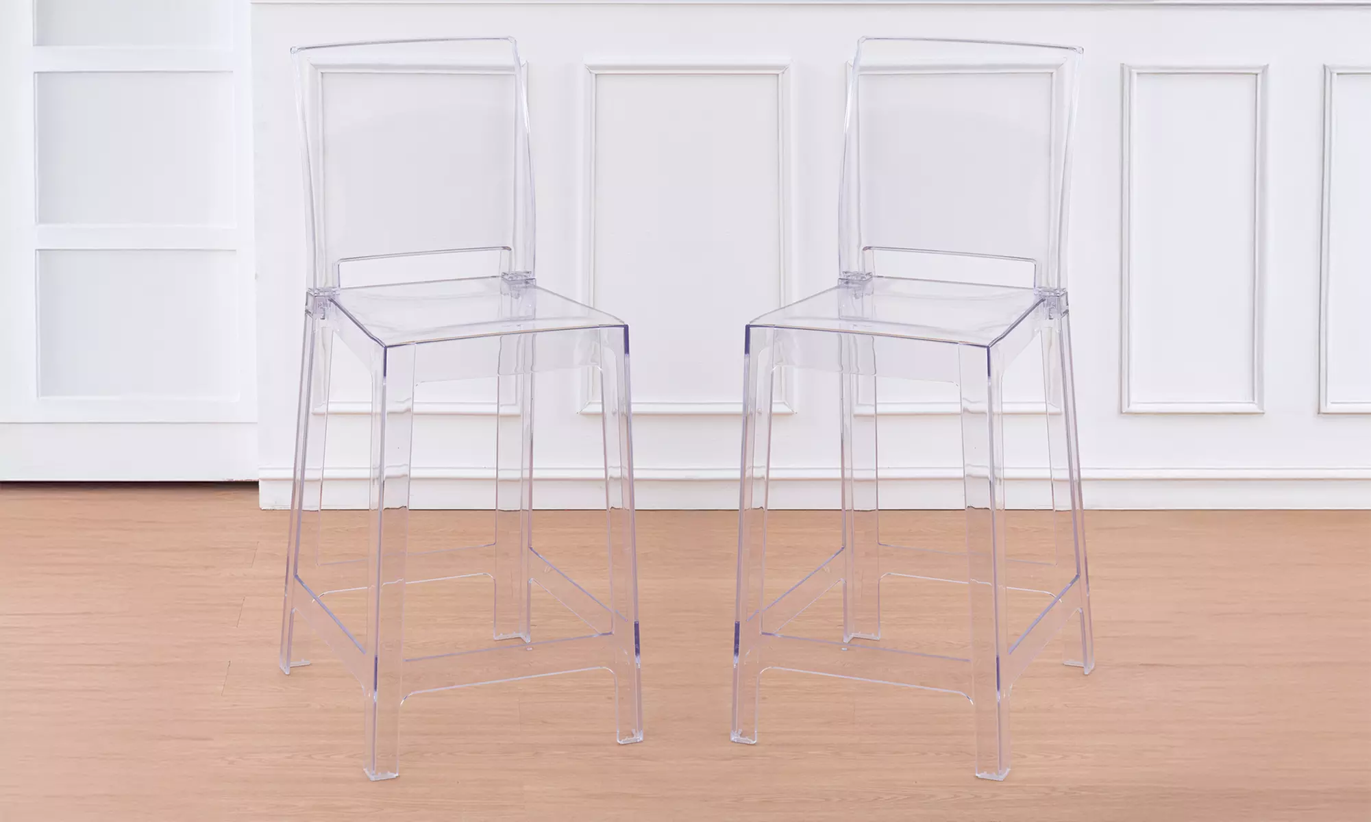 Juego de 2 taburetes de policarbonato transparente con respaldo