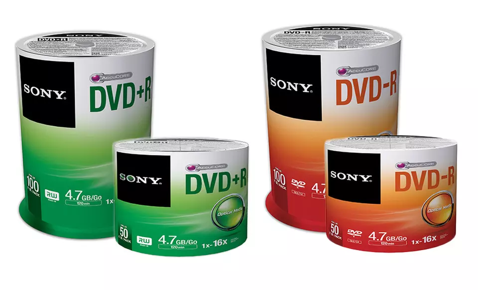 50- or 100-Pack of Sony DVD-R or DVD+R Recordable Discs from $12.99–$22.99 - Primary Image