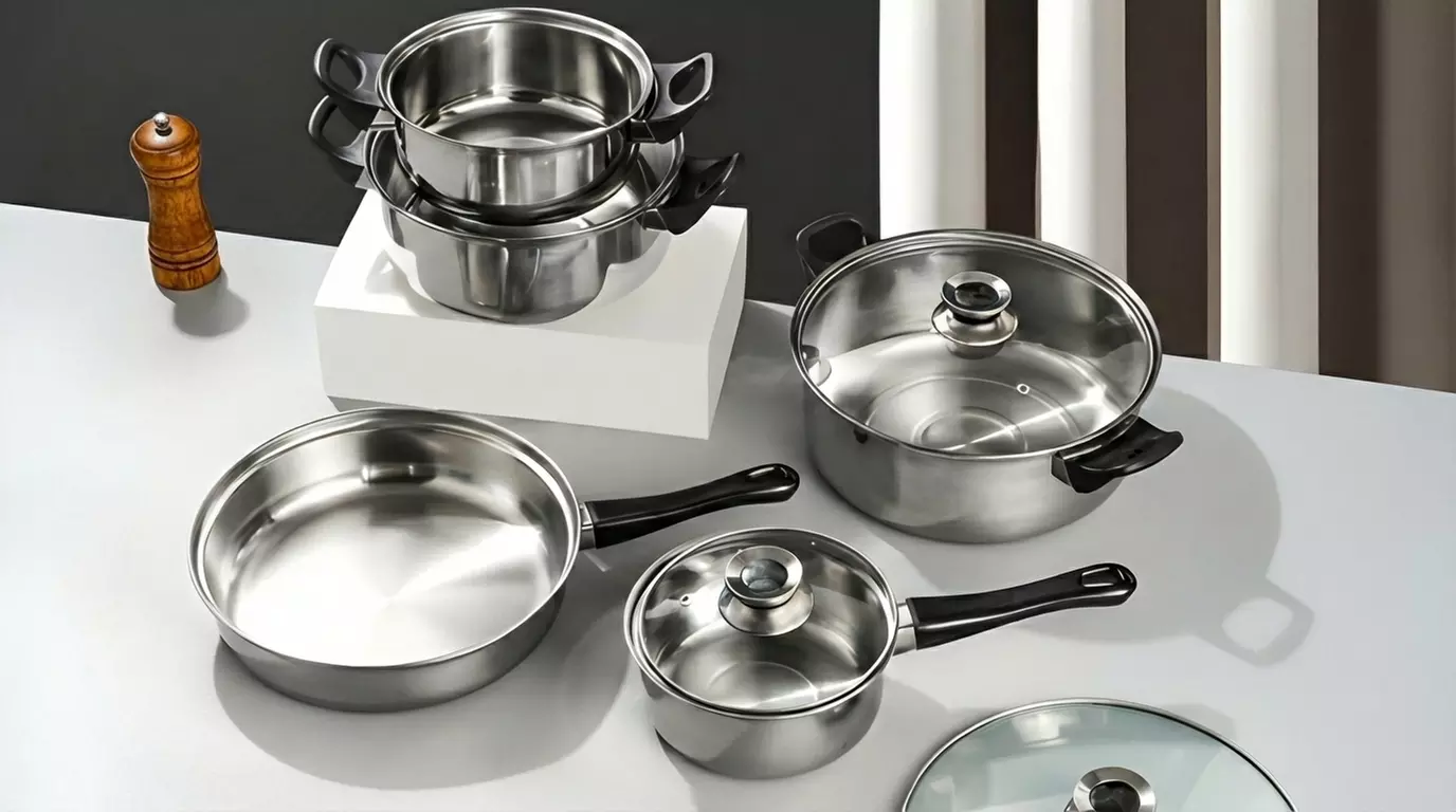 Juego de 6 cazuelas de acero inoxidable con tapas