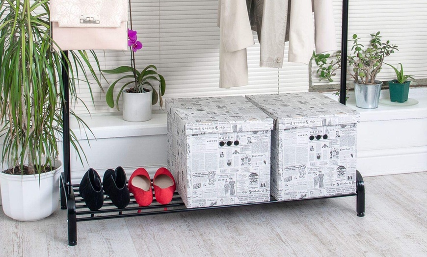 Image 3: Black or White Clothes Rail With Shoe Storage Rack