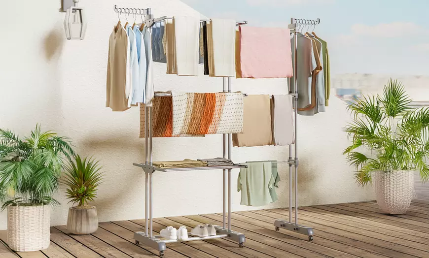 Image 5: Four-Tier Foldable Laundry Dryer Rack