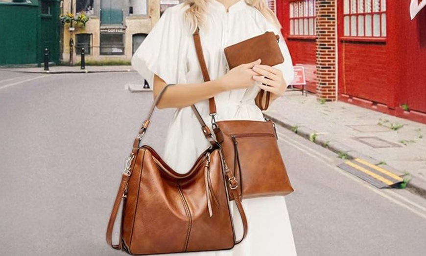 Image 1: Borsa a mano, borsa a tracolla e portafoglio in pelle sintetica