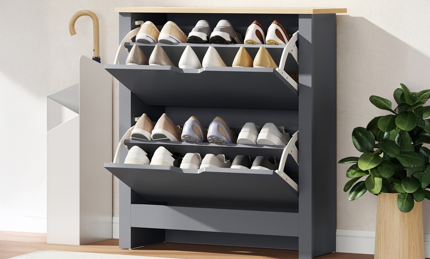 Image 2: HomCom 12-Pair Shoe Storage Cabinet 