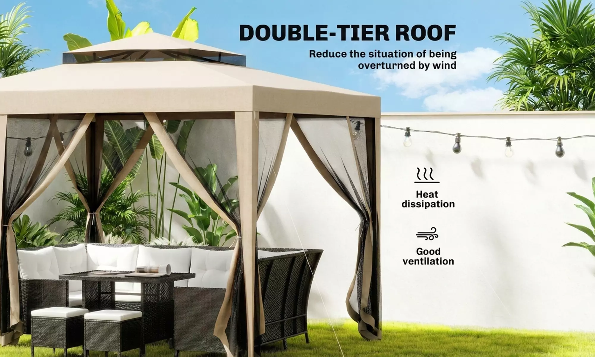 Outsunny 3 x 3m Party Gazebo with Mesh Sidewalls and Vented Roof