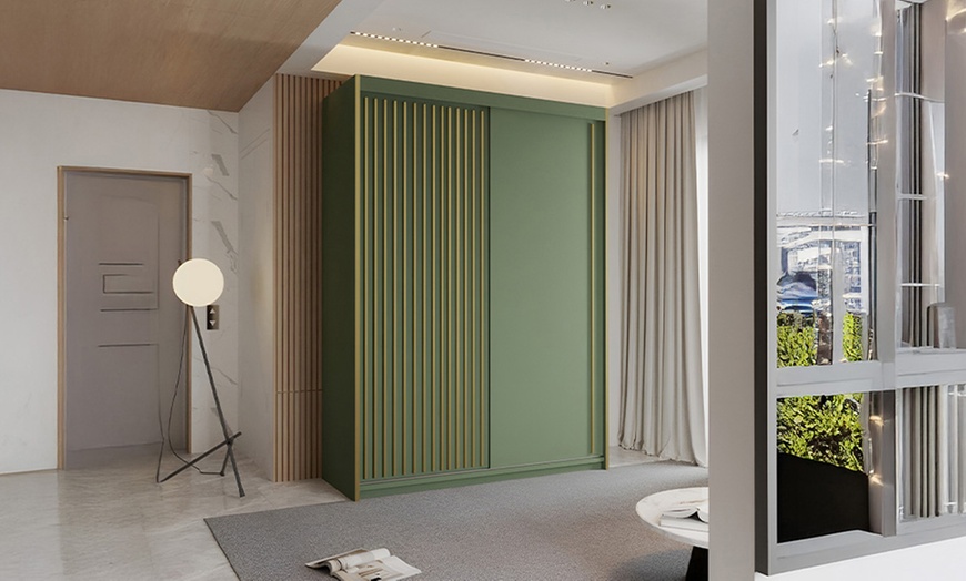 Image 3: Sliding Wardrobes Peru Green Wardrobe