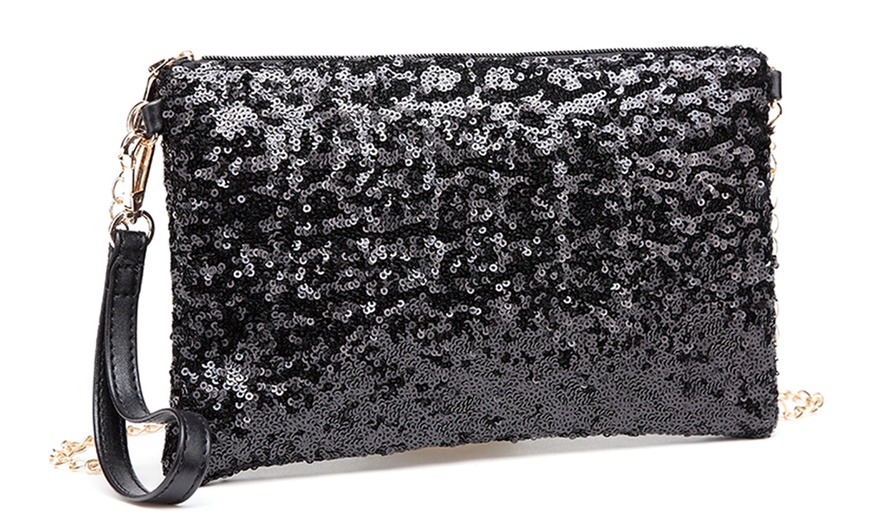 Image 8: Miss Lulu Women's Bling Sequin Clutch Evening Bag