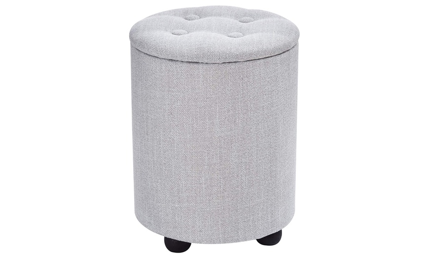 Image 8: HomCom Linen Tufted Ottoman
