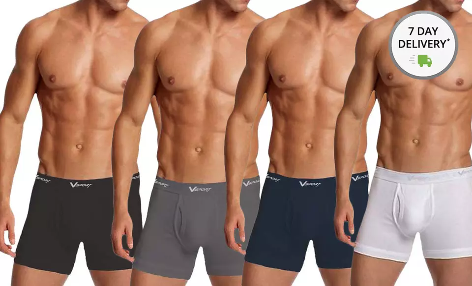 Four-Pack of Men's V-Sport Boxer Briefs in Black, White, Grey, and Navy. Four Sizes Available.  - Primary Image