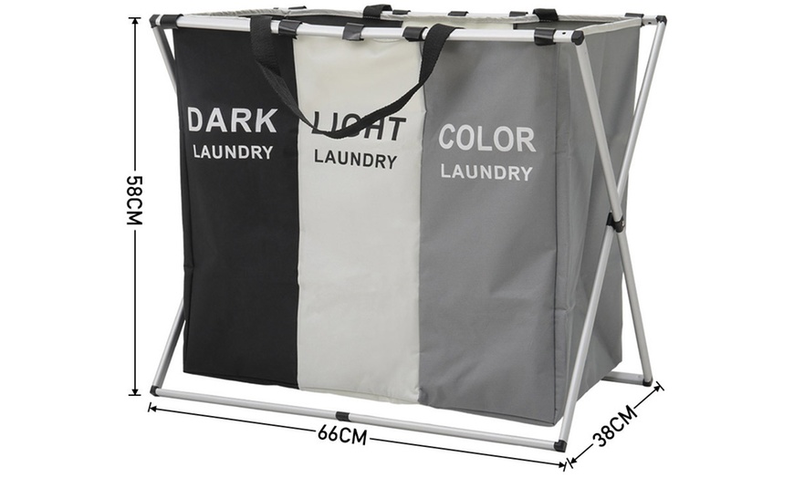 Image 2: 145L Foldable Three-Section Laundry Basket