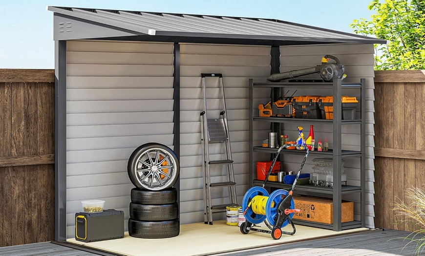 Image 7: Outsunny Galvanised Metal Garden Shed with Foundation Kit 5ft x 9ft 