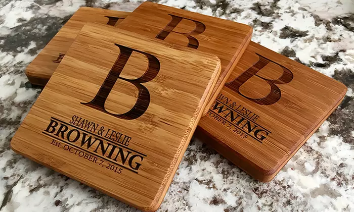 Two or Four Personalized Bamboo Coasters from Qualtry (Up to 50% Off)   - Second Medium