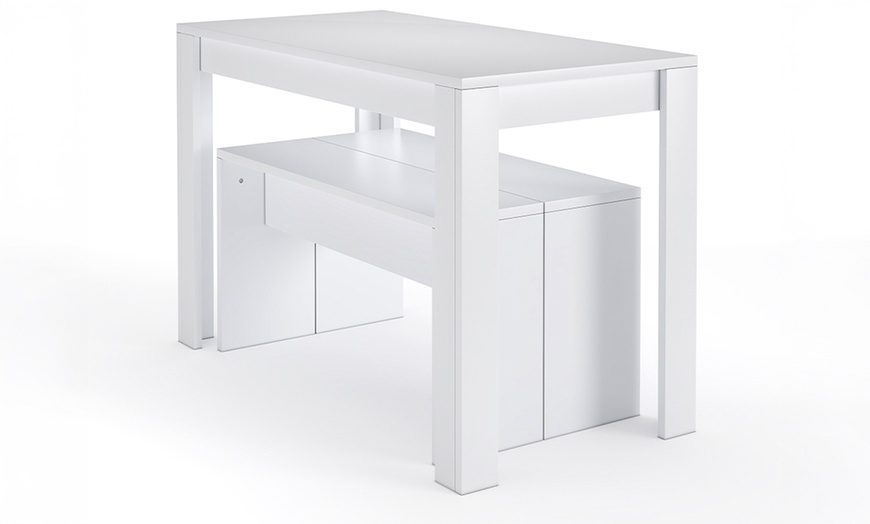 Image 2: Chipboard Three Pieces Dining Set with Table and Two Benches 