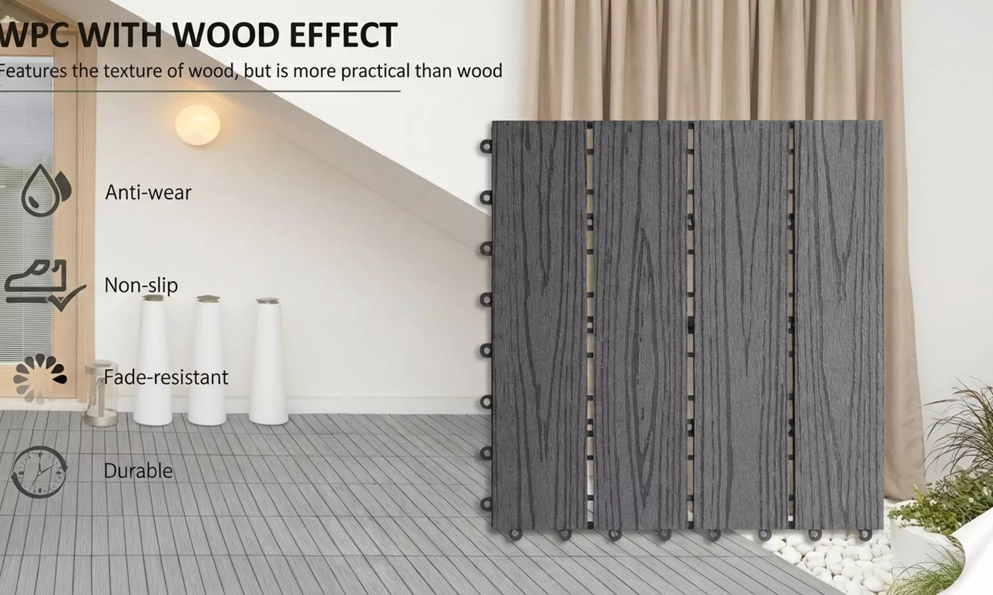 Outsunny Composite Interlocking Deck Tiles