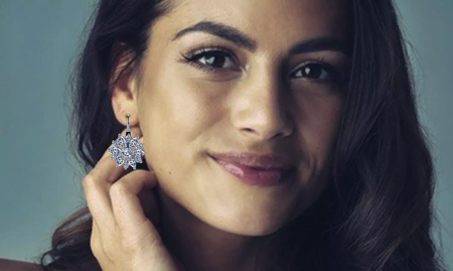 Crystal Flower Lever-back Earring in 18k White Gold