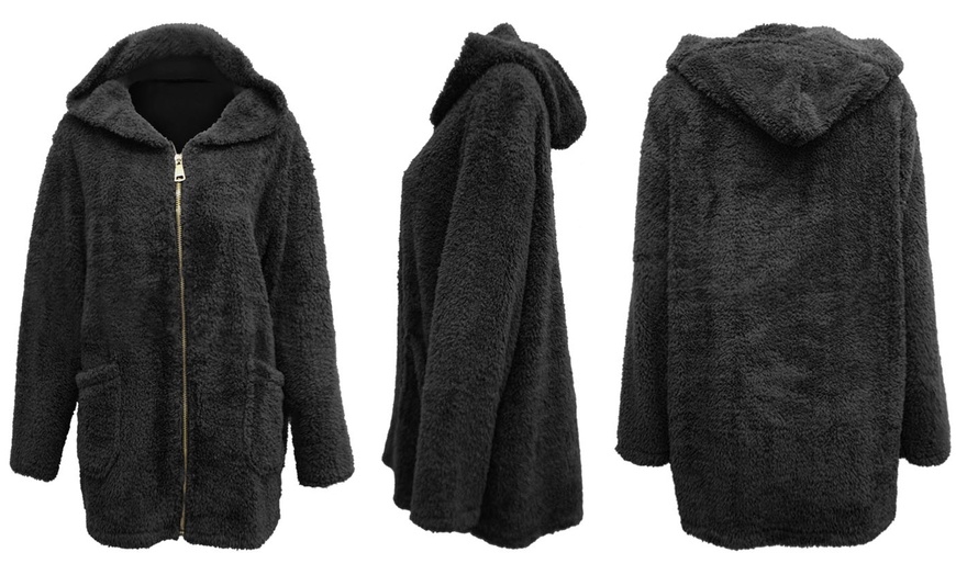 Image 5: Teddy Fur Zip Hooded Jacket