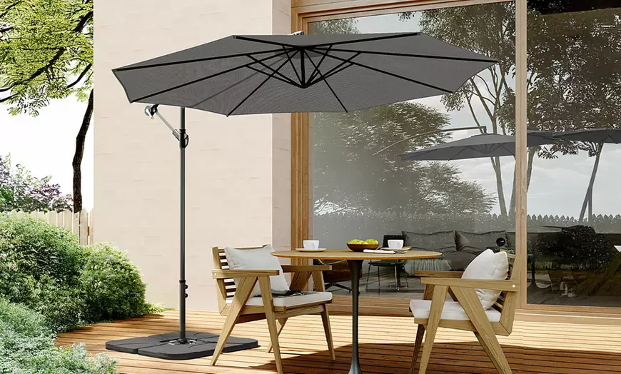 Image 15: Large 3m Grey Cantilever Parasol with Multiple Base Styles 