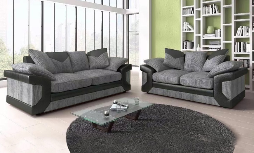 Image 1: Dual-Tone Fabric Sofa Set