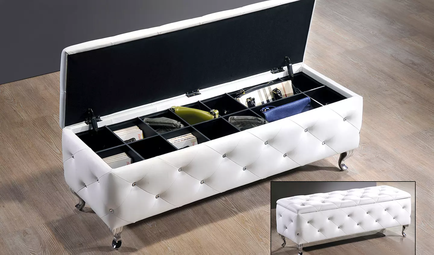 Stella Crystal Tufted Modern Storage Bench - Primary Image