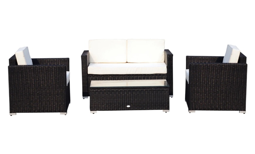 Image 3: Outsunny Four Seater Rattan-Effect Sofa Set