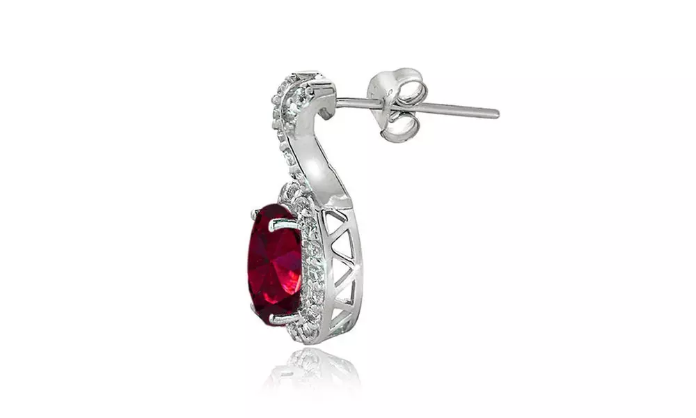 Sterling Silver 3ct TGW Created Ruby & White Topaz Oval and X Drop Earrings