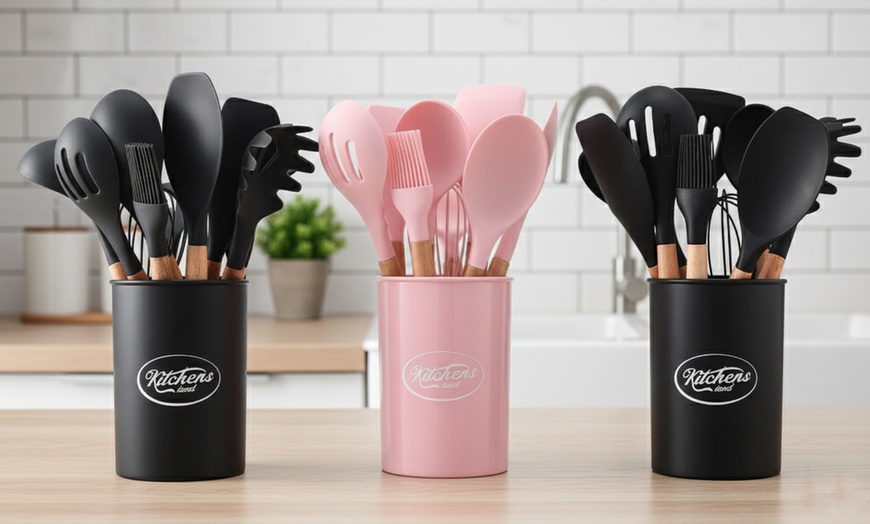 Image 1: Living And Home 11-Piece Silicone Kitchen Utensil Set
