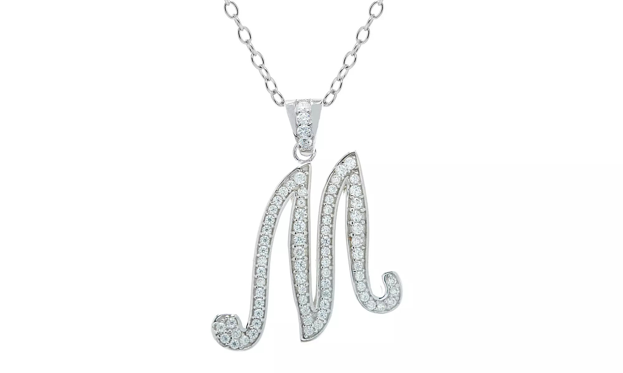 Script Initial Pendant Necklaces in Sterling Silver