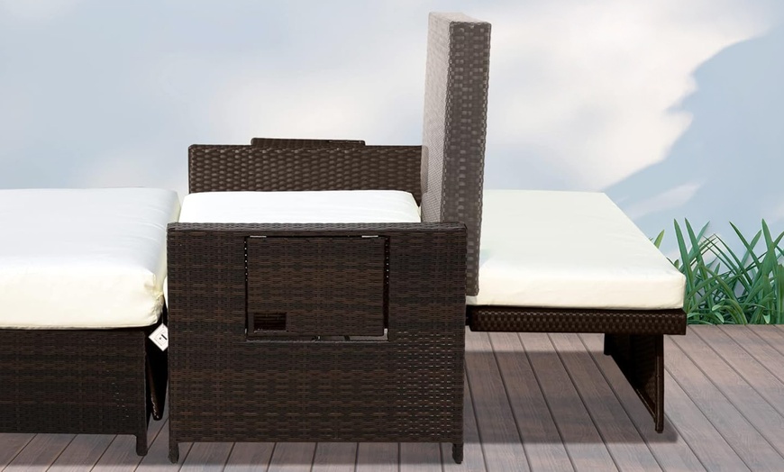 Image 3: Outsunny Rattan-Effect Two Seater Day Bed