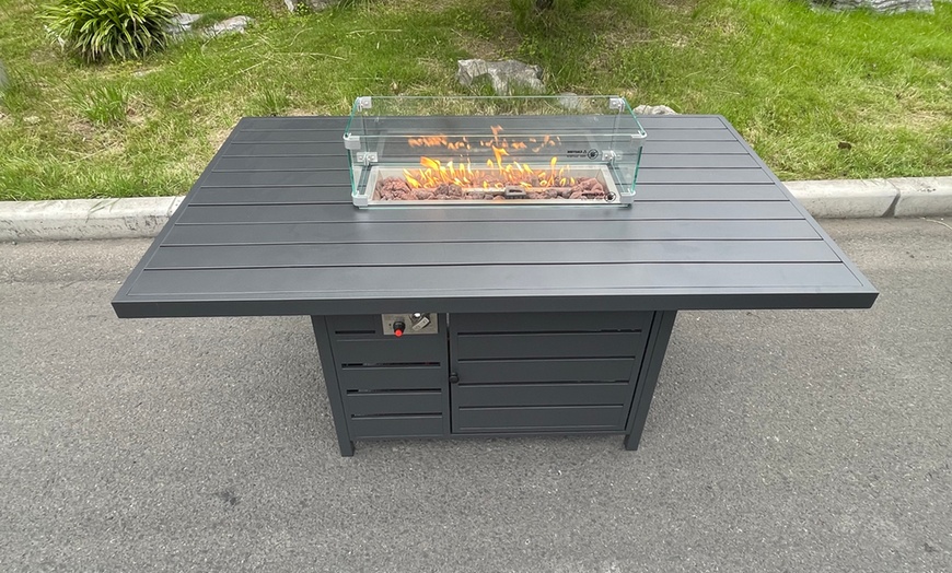 Image 7: Fimous Aluminium 10-Seater Outdoor Patio Dining Set with Fire Pit