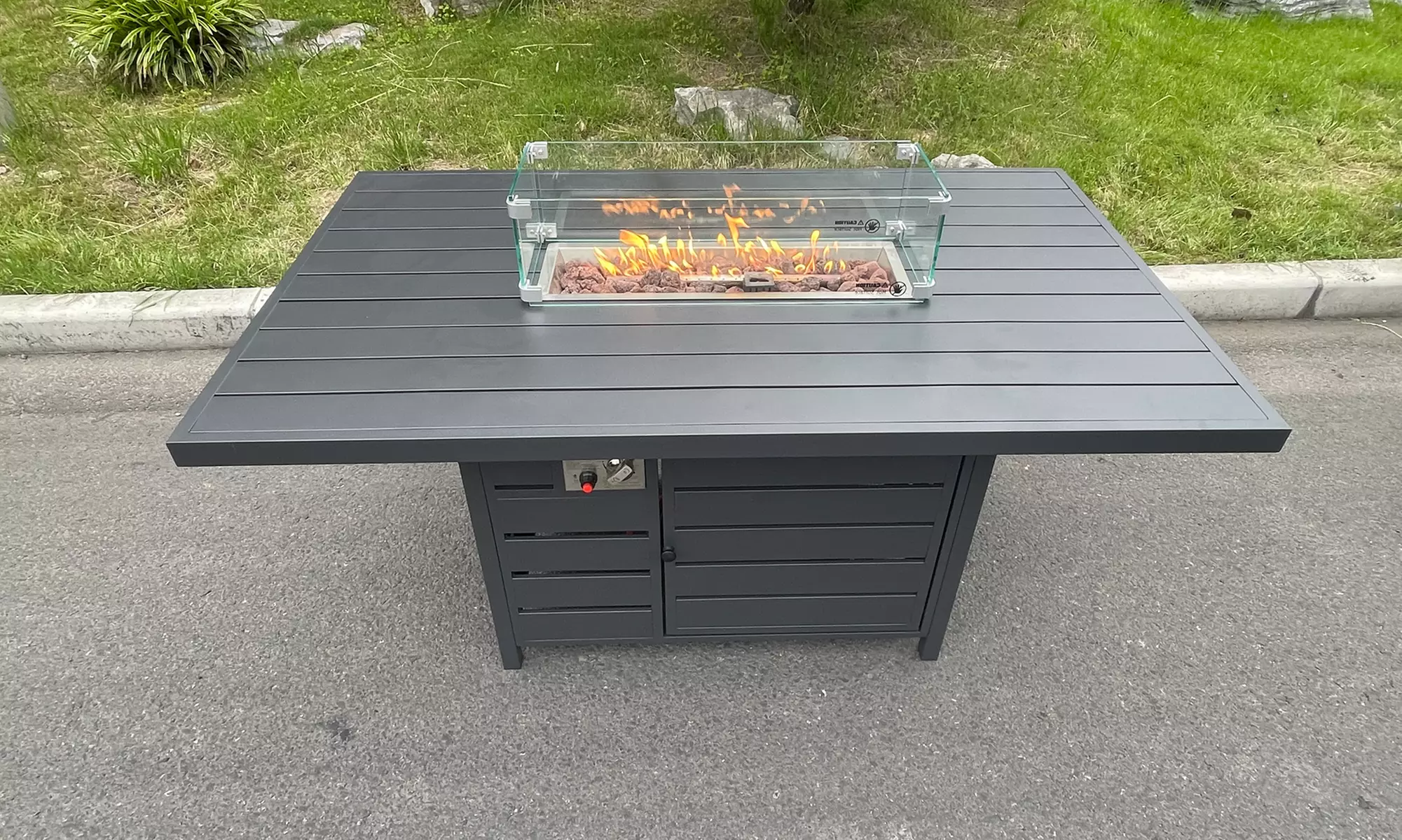 Fimous Aluminium 10-Seater Outdoor Patio Dining Set with Fire Pit - Image 7