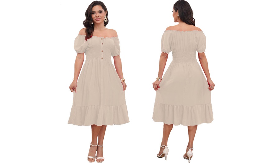 Image 19: Women's Printed Bardot Gypsy Midi Dress