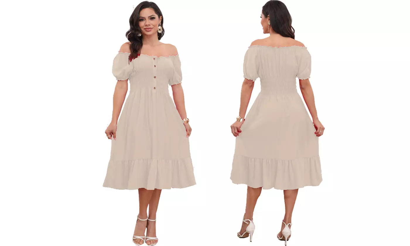 Women's Printed Bardot Gypsy Midi Dress