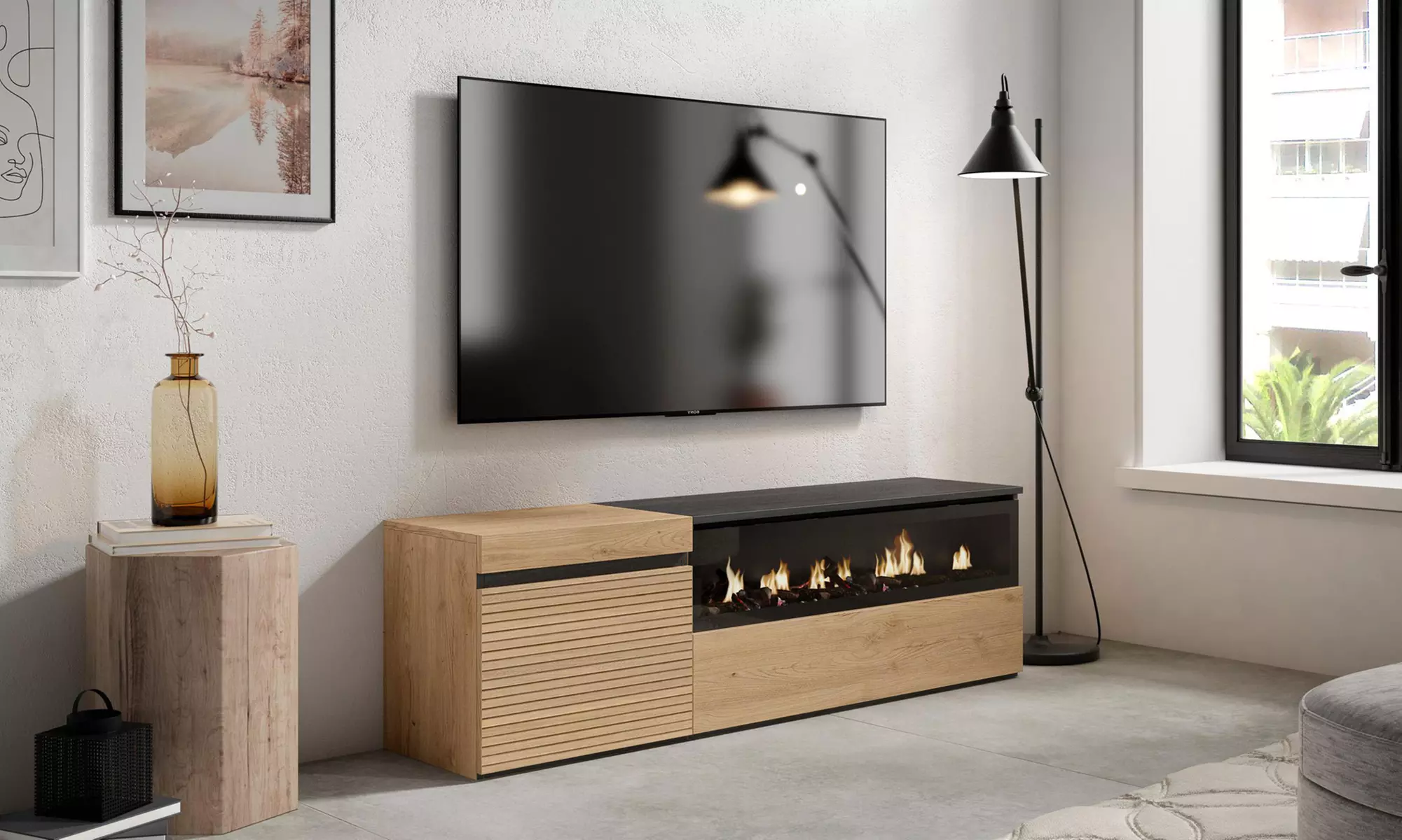 Meuble TV avec ou sans cheminée électrique LED