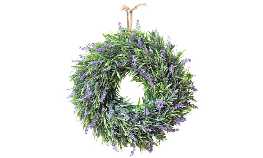 Image 2: 30cm Artificial Lavender Hanging Wreath in Purple or White