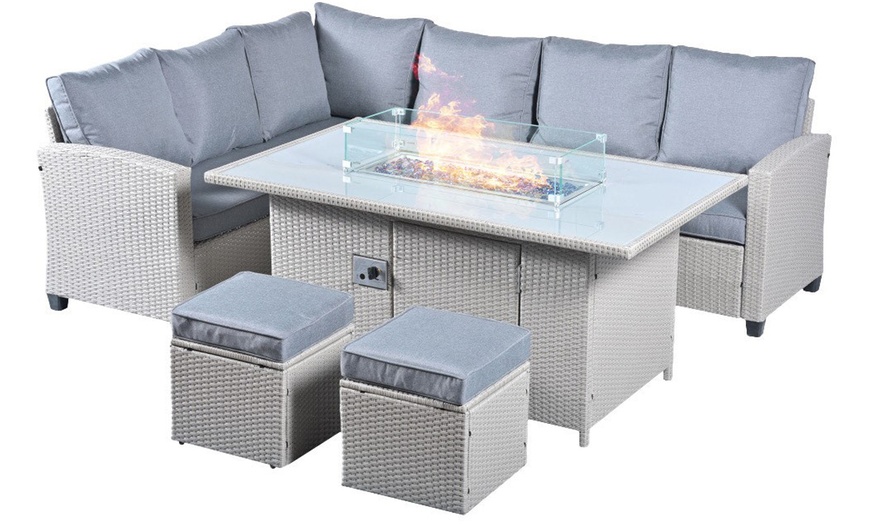 Image 2: Conwy 8-Seat Corner Gas Firepit Rattan Dining Set