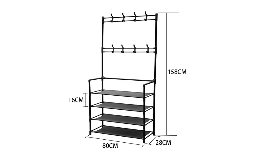 Image 6: Multi-Tier Metal Shoe Rack with Coat Hooks 