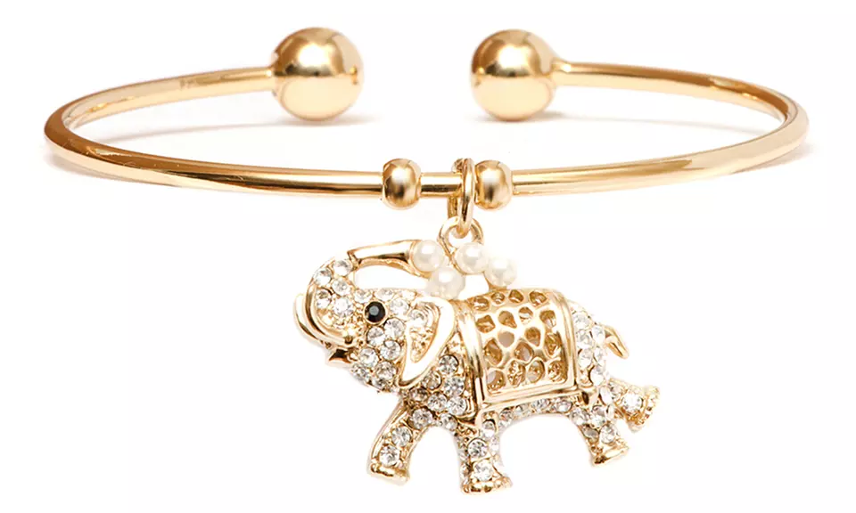Elephant Charm Cuff Bangle with Swarovski Elements - Primary Image